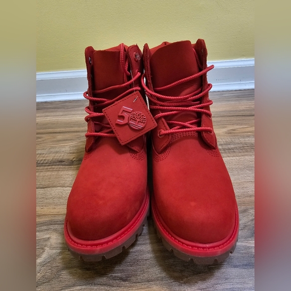 Timberland® Premium 6-Inch Waterproof Boot, red, size US 8 - Picture 4 of 17